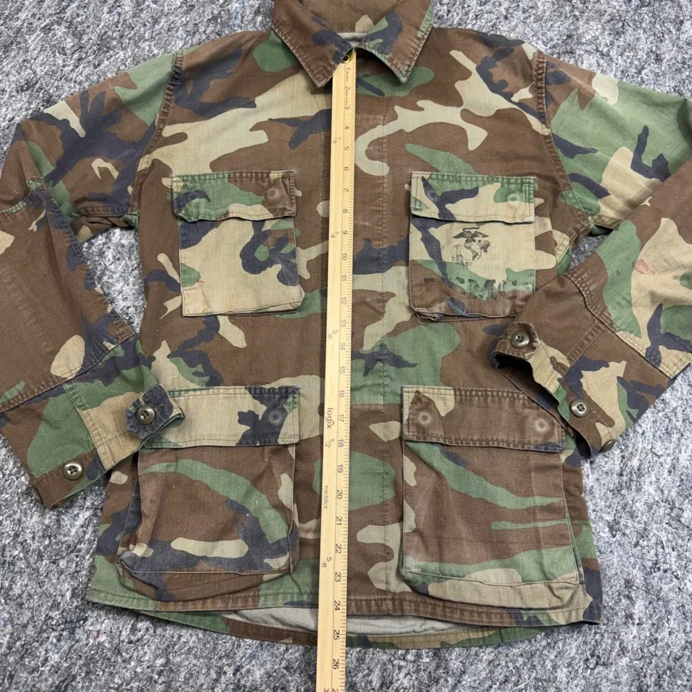 USMC Woodland Camo Combat Jacket Military Utility Shirt Eagle Globe Anchor XS